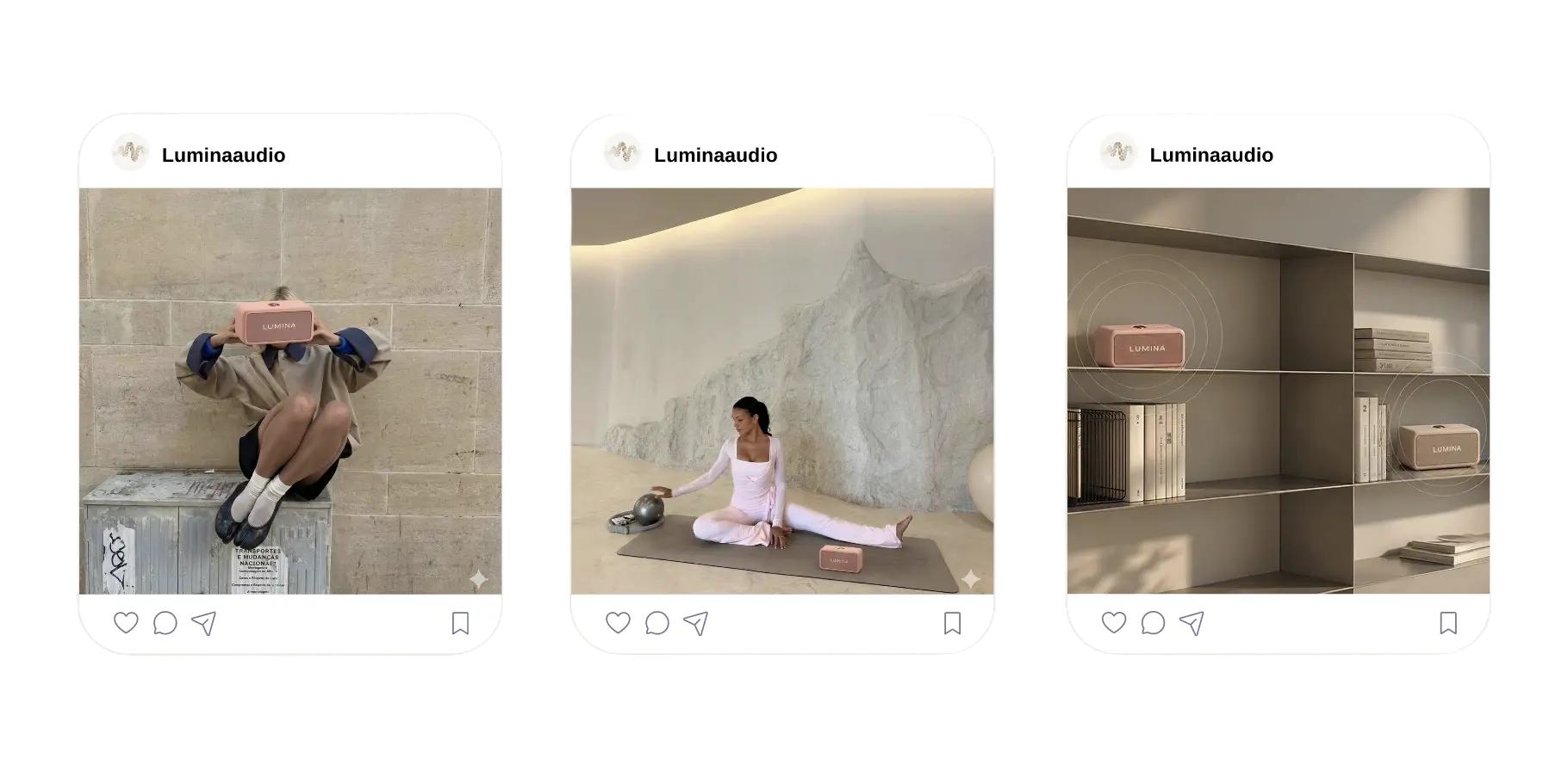 Tre Instagram-opslag fra Luminaaudio med Lumina højttalere