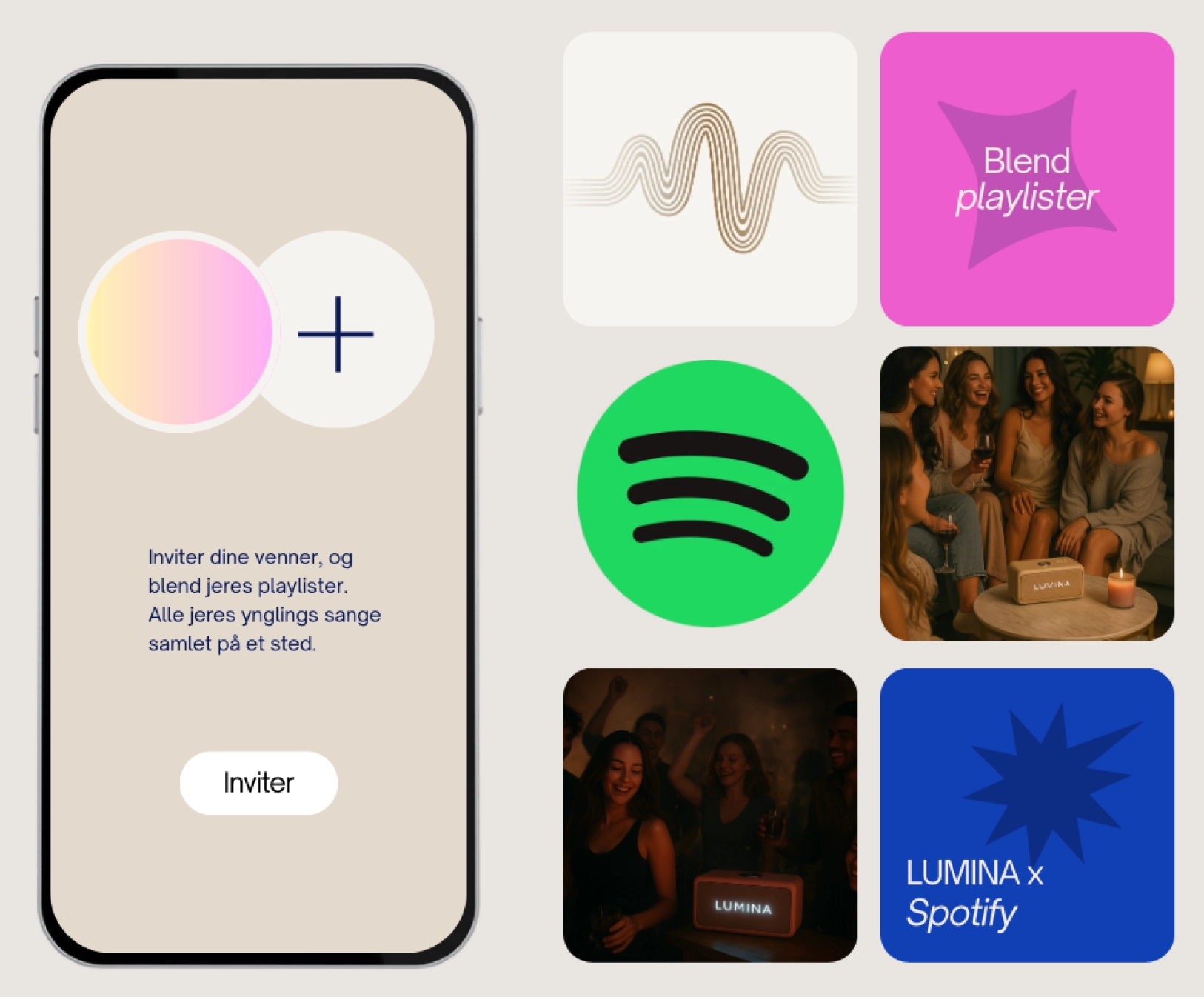 Social Connect i Lumina appen: inviter venner og blend jeres playlister med Spotify